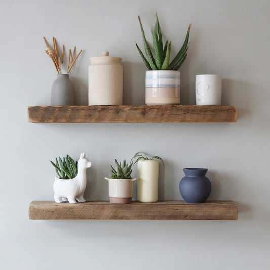 Urban Legacy Reclaimed Barnwood Planks | Floating Shelves for Wall w/Flush Mount Shelf Bracket Set Included | Set of 2 (Natural, 36"x 4.5"x 2")