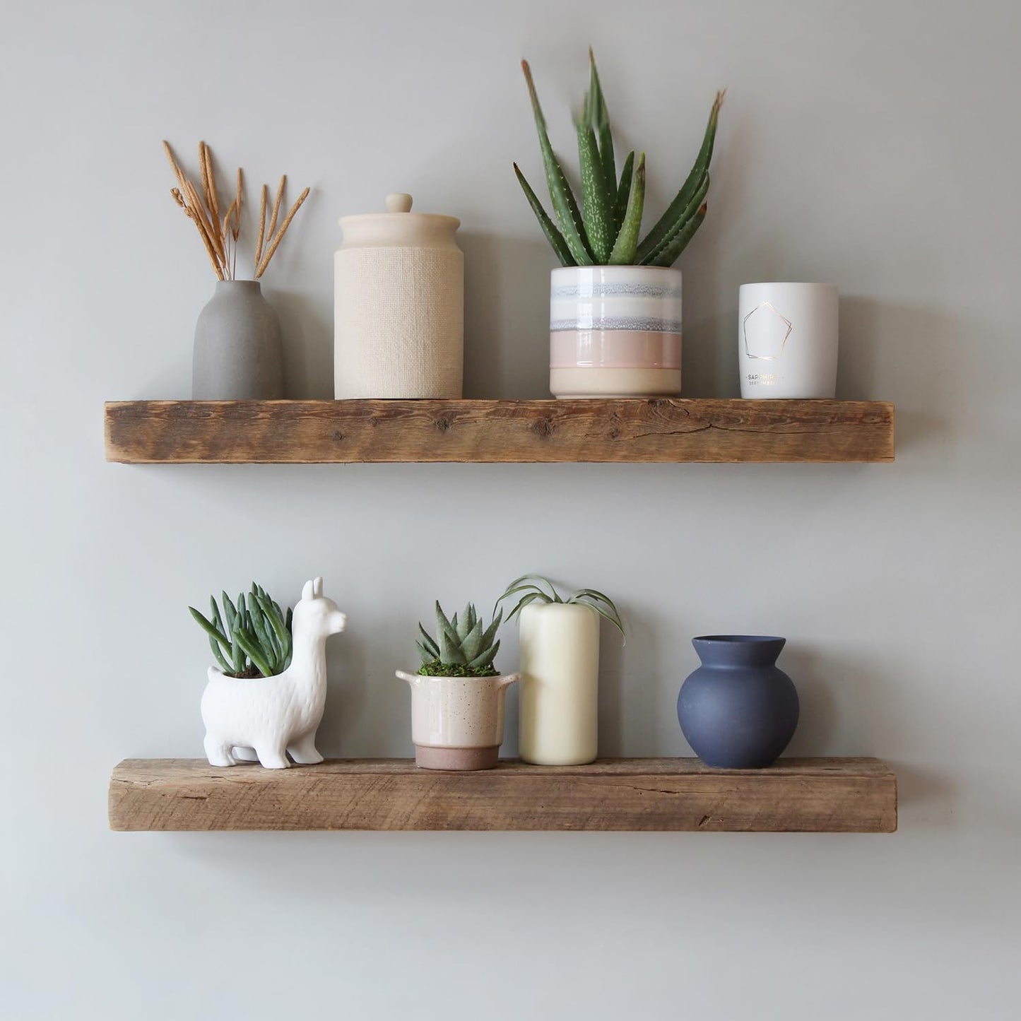 Urban Legacy Reclaimed Barnwood Planks | Floating Shelves for Wall w/Flush Mount Shelf Bracket Set Included | Set of 2 (Natural, 18"x 4.5"x 2")