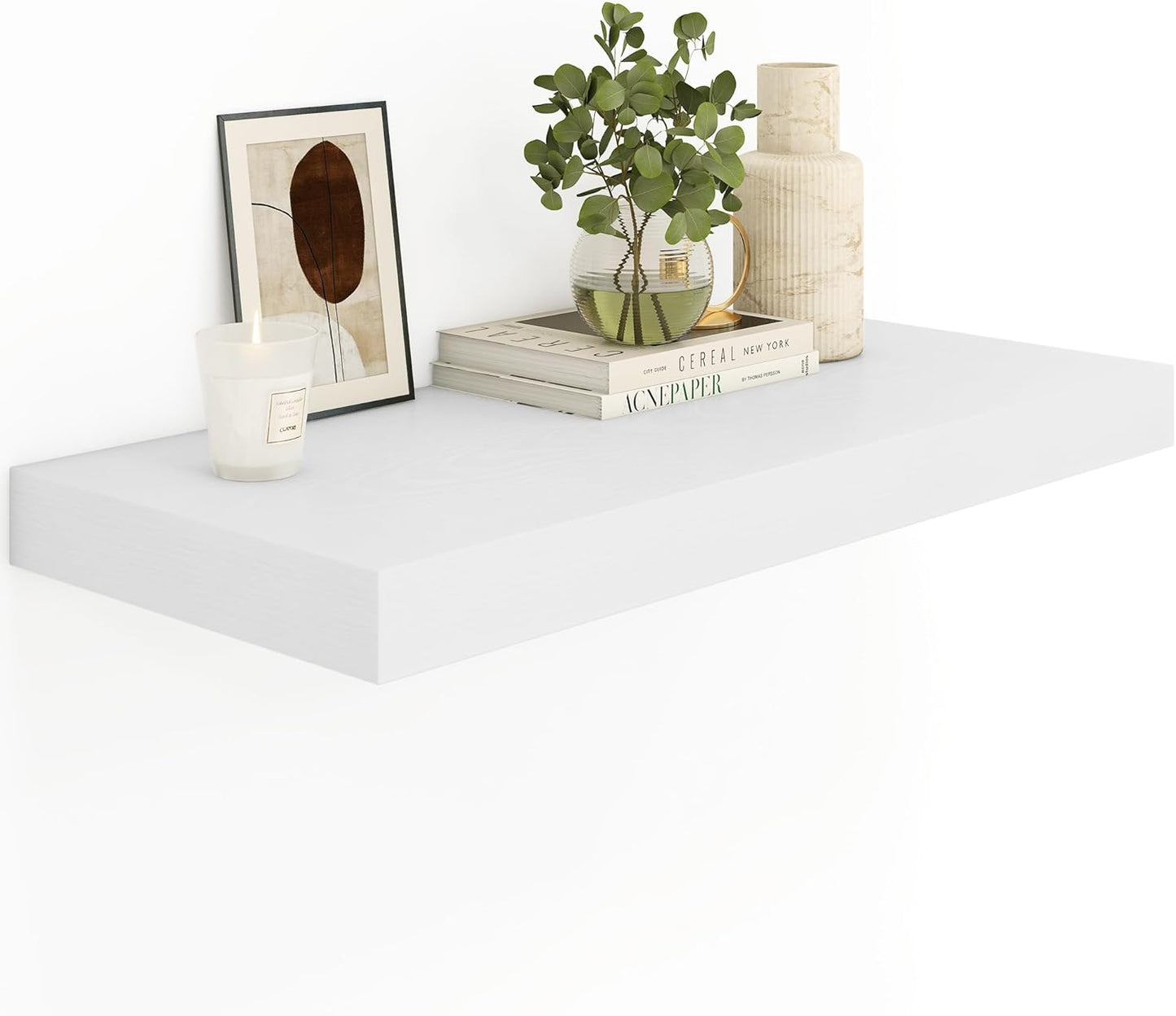 Heimlove 12" Deep White Floating Shelves for Wall, 24 Inch Wall Shelf Bathroom Shelves Set of 1, Wall Mounted Shelves for Books Living Room Laundry Room Bedroom Kitchen Home Office