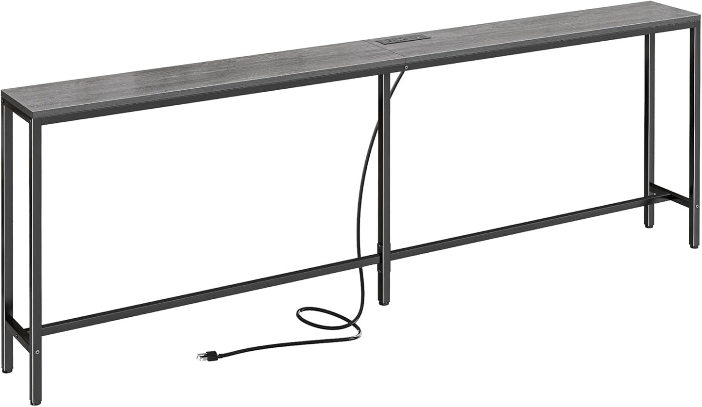 SUPERJARE 78.7 Inch Console Table with Outlet, Sofa Table with Charging Station, Narrow Hallway Entryway Table, Behind Couch Table, for Living Room, Charcoal Gray