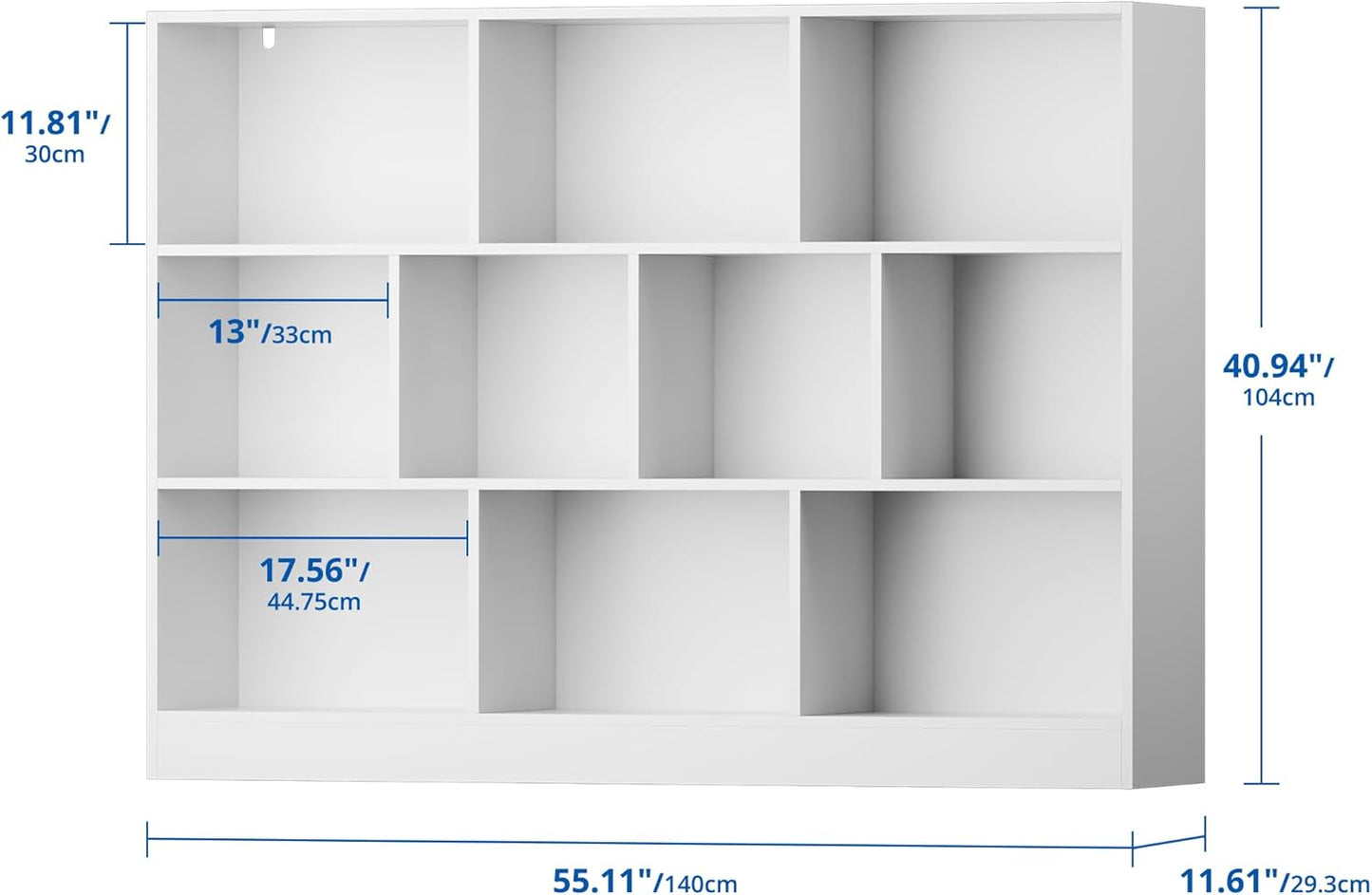 Cozy Castle White Bookshelf, 3-Tier Open Shelf Bookcase, 10 Cube Storage Organizer with Anti-Tilt Device for Bedroom, Living Room, 55.11" W x 11.61“D x 40.94“H