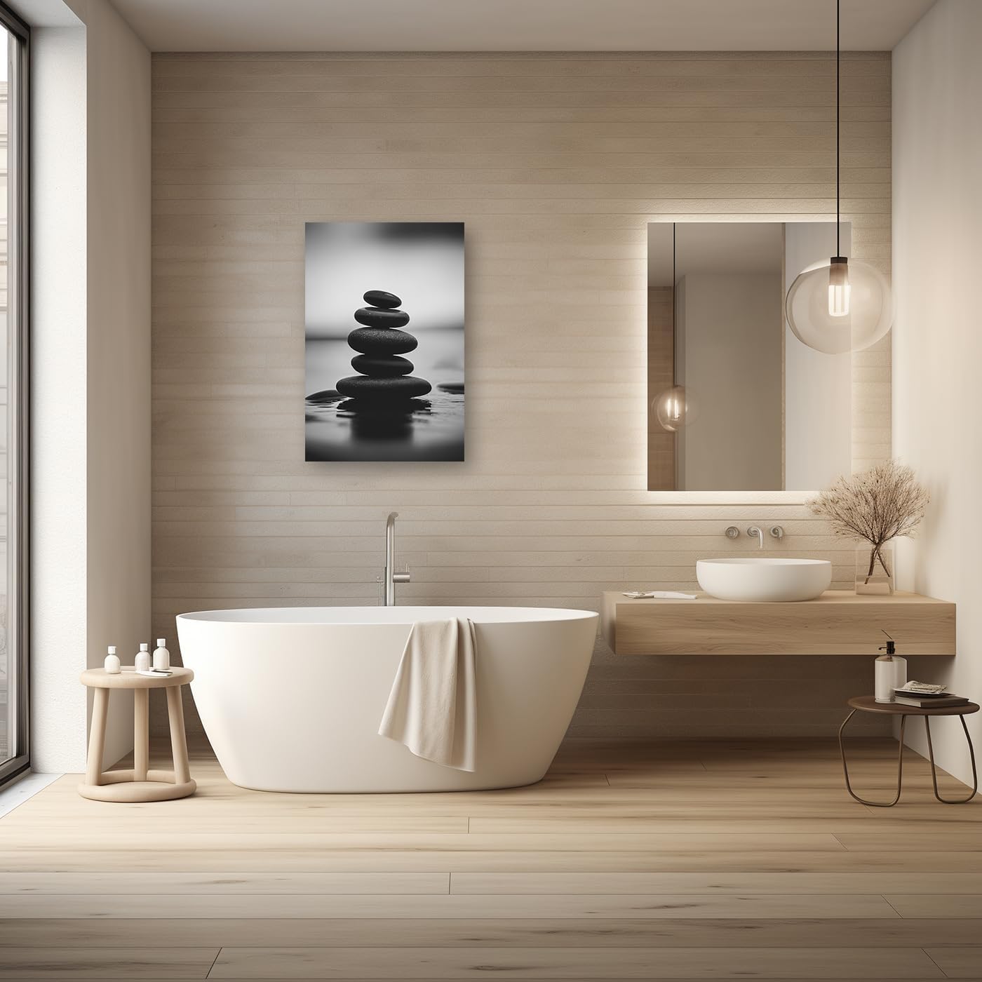 DOARTDO Zen Canvas Wall Art Black and White Zen Stone Picture Print Meditation Relax Spirit Spa Room Bathroom Decor Frame (12.00" x 18.00", Zen Stone - 3)