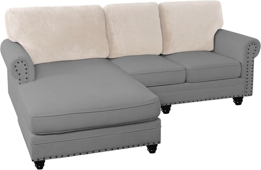 PrinceDeco Sectional Couch Covers Velvet Cushion Covers for Sectional Couch Cushion Covers for Sectional Sofa Separate Sectional Sofa Slipcovers Washable(1 Chaise Back+ 2 Sofa Back,Ivory)