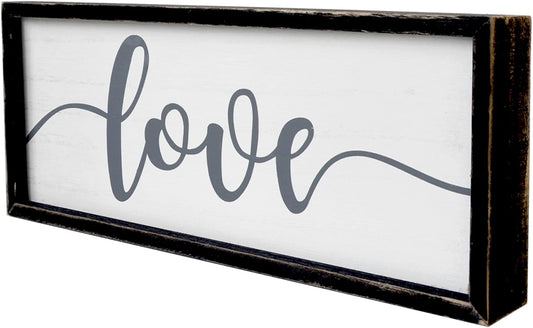 Love Framed Rustic Freestanding Sign Home Decor for Living Room Bedroom - Love Wall Art in Solid Wood Thick Black Frame 12x5 Inches for Couples