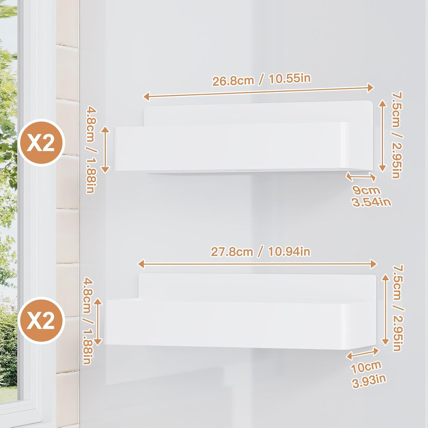 Magnetic Spice Rack for Refrigerator, Kitchen Organizer and Storage Shelf, White (4 Pack)…