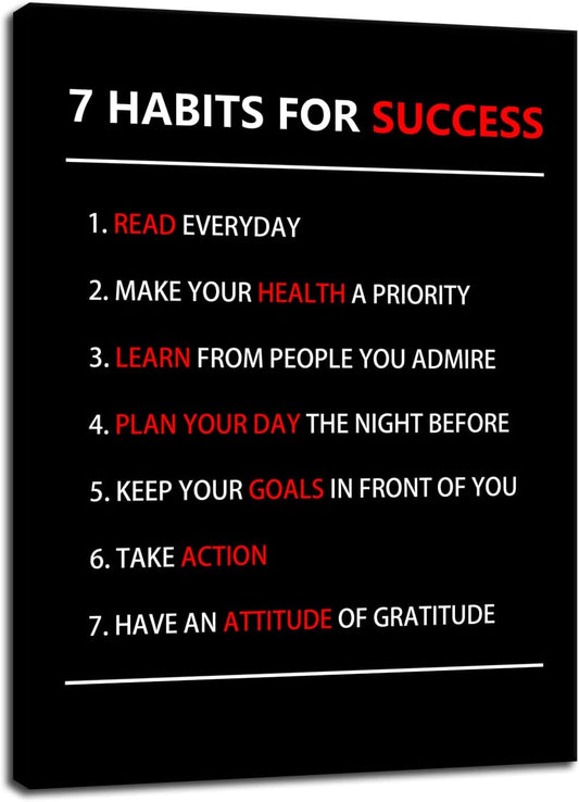 WYJZDZQ8 7 Habits For Success Inspirational Wall Art Motivational Canvas Painting Prints Pictures Poster Inspiring Office Decor Artwork Living Room Gym Decoration Framed Ready to Hang [30''W X 40''H]