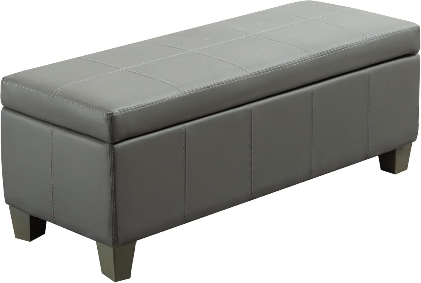 51 Inch Faux Leather Ottoman with Storage, End of Bed Bench with Large Storage, Rectangular Extra Long Bench for Bedroom and Living Room, Light Grey