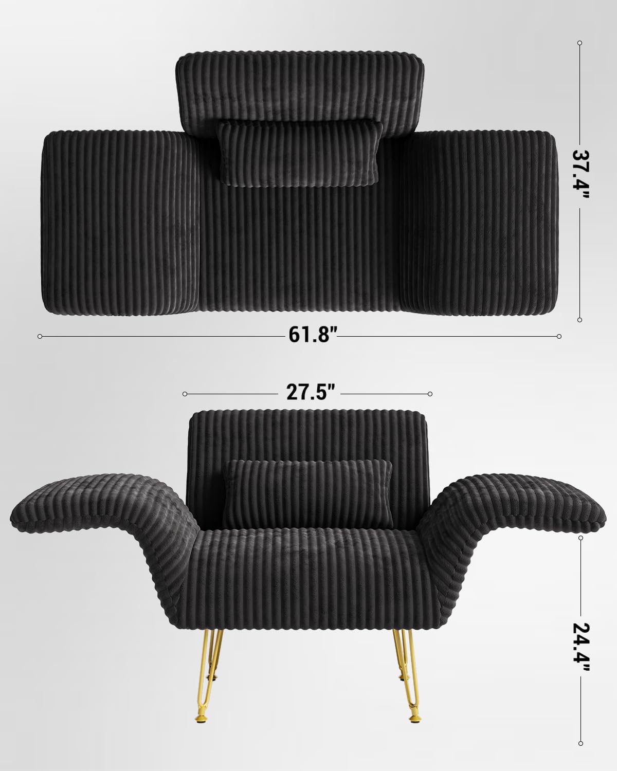 Txtin's Comfy Accent Chair Reading Chair for Bedroom Cozy Wing Arm Living Room Single Sofa Chair with Angle Adjustable Arms Black Corduroy Easy Assembly