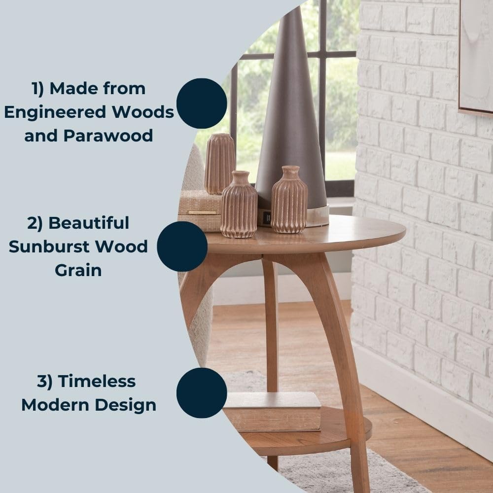 Martin Svensson Home LAX 20" Round End/Side Table with Storage, Light Oak