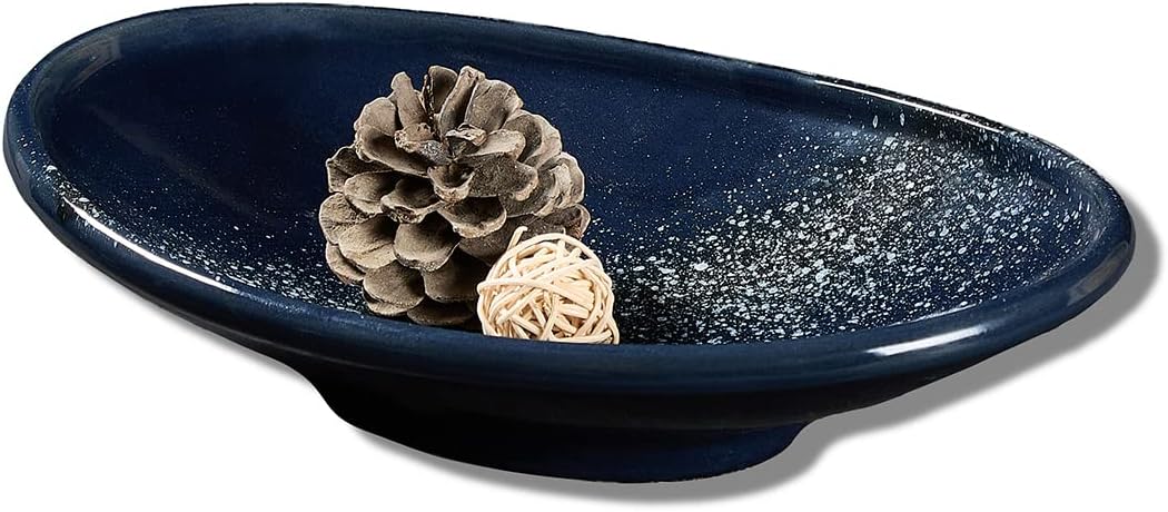 Oval Ceramic Decorative Bowl, Key Dish for Entryway Table, Small Home Decor Accent, Trinket Tray for Office Home Decor Gift (10'' Starrysky Blue with Glaze Layer)