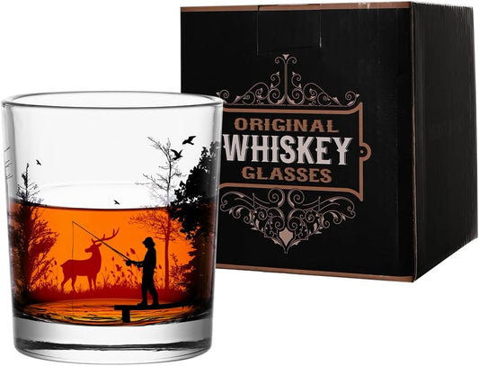 Old Fashioned Whiskey Glasses, Stemless Wine Glasses with Gift Box, 10Oz Rocks Glass for Scotch Cocktail Bourbon Vodka Liquor, Unique Gifts for Dad, Husband, Father's Day, Anniversary