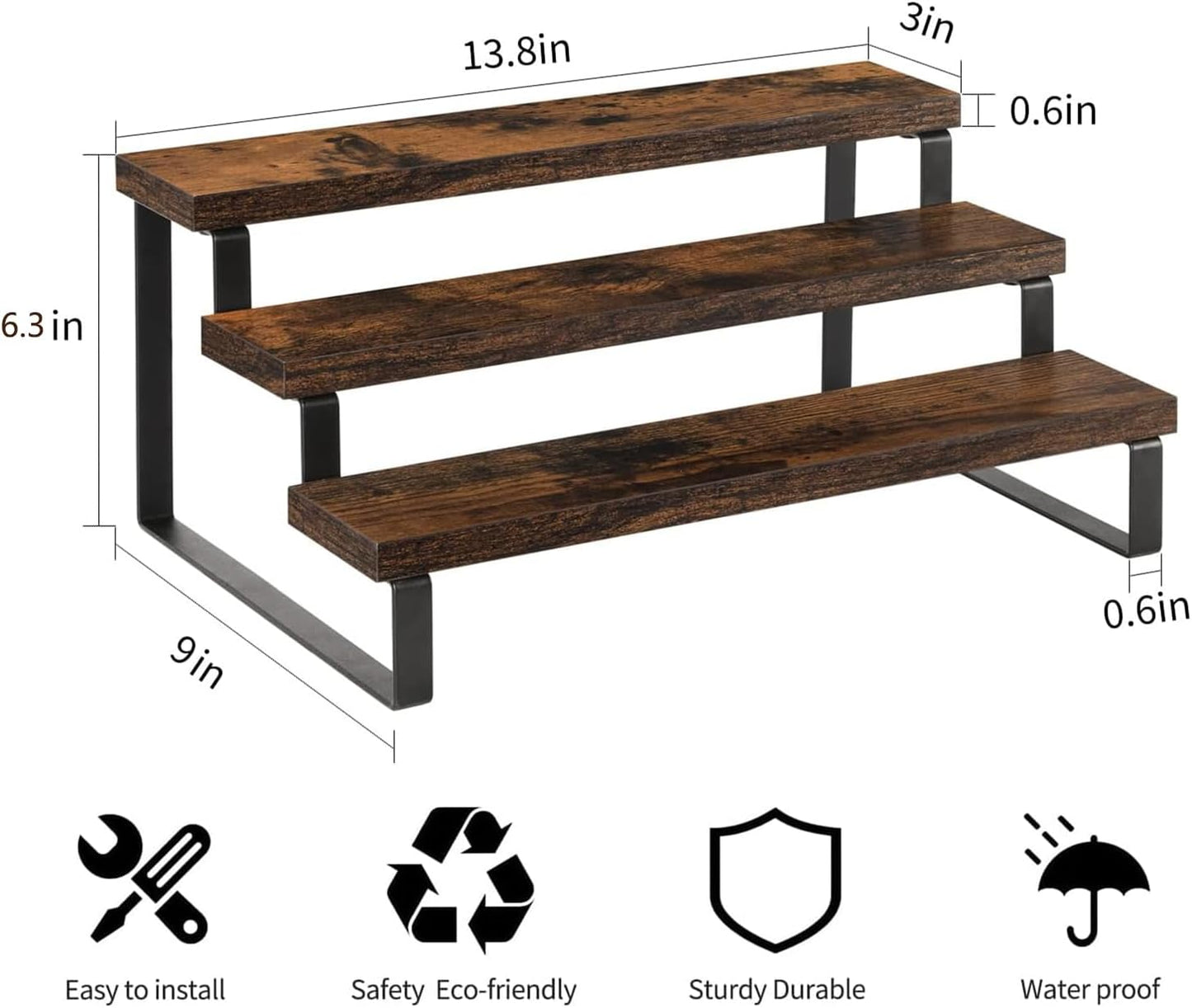 YINMIT Wooden Display Riser Stand, Tiered Perfume and Cologne Organizer Stand, 3 Tier Spice Rack Organizer, Rustic Display Shelf for Candles (3 Tier)