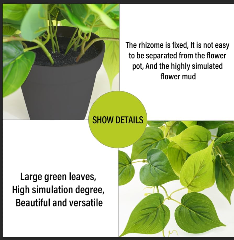 Tiita 2 Pack Fake Plants Artificial Scindapsus Aureus in Pots, Realistic Fake Greenery Potted Plants for Home Office Desk Window Sill Bathroom Bedroom Outdoor Indoor