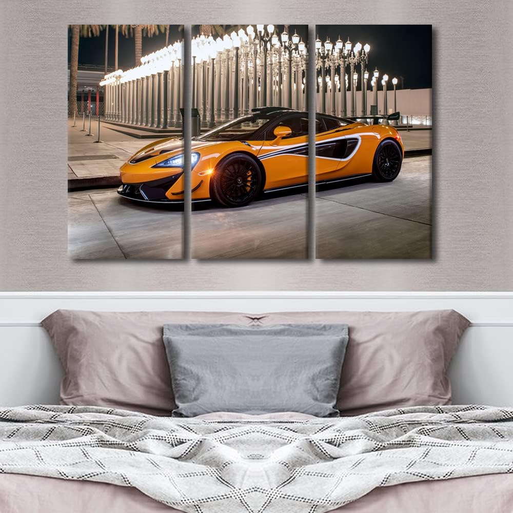 TUMOVO 3 Panels Sports Car Wall Art for Men Boys Bedroom Canvas Art Wall Decor Supercar Speed Car Modern Wall Art Pictures for Living Room Artwork Paintings Giclee Framed Ready to Hang, 60" Wx40 H