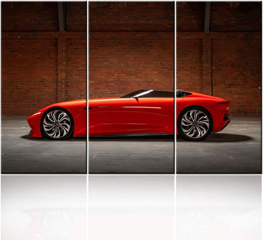 Framed Canvas Wall Art Pictures 3 Pieces Red Sports Cars Painting HD Printed Poster Artwork for Bedroom Living Room Modern Home Decorations Ready to Hang 28 x 14inch x 3 panel