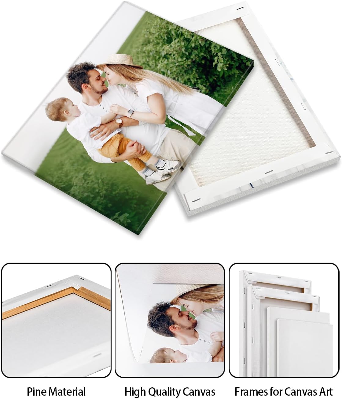 Personalized Custom Canvas Wall Art, Custom Canvas Prints with Your Photos for Living Room, Bedroom, Wedding Pet Baby Family Photo Framed Wall Art, Customized Photo Gift for Family，Friend，Lover，Pet