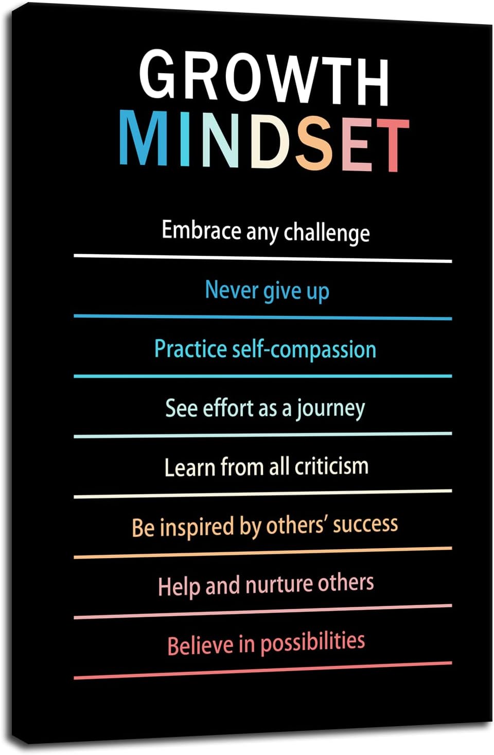 Inspirational Wall Art Growth Mindset Motivational Life Learning Poster Canvas Prints Artwork for Office Living Room Modern Home Decor Painting Stretched and Framed Ready to Hang [12''Wx 18''H]