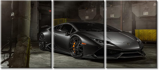 Canvas Wall Art for Bedroom Black Cool Sports Car Wall Art for Living Room Super Car in the Garage 3 Panels Vintage Wall Art Decor Modern Artwork for Home Walls Giclee Framed Ready to Hang 36"Wx16"H