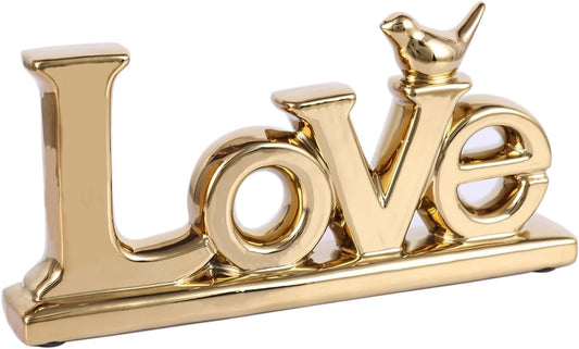 Gold Love Sign Statue - Personalized Home Decor, Bird Sculpture for Living Room, Bedroom, Desktop & Cabinets