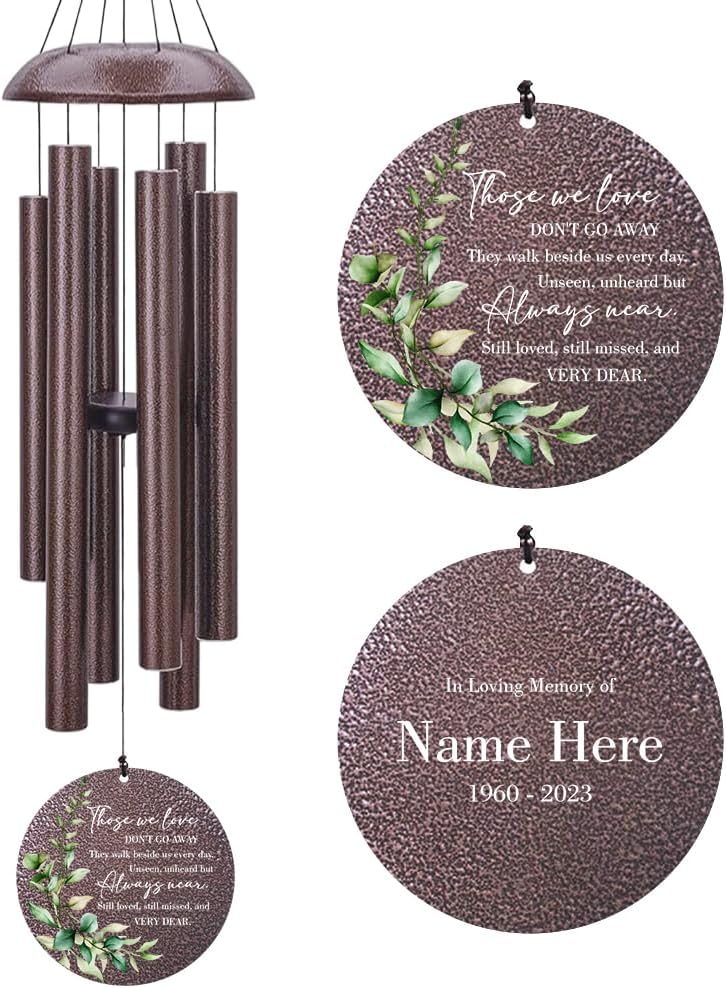 Sympathy Wind Chimes, Personalized Wind Chime for Loss of Loved Father/Mother/Lover, Commemorative Sympathy Bereavement Condolences Gifts for Funeral (36inch)