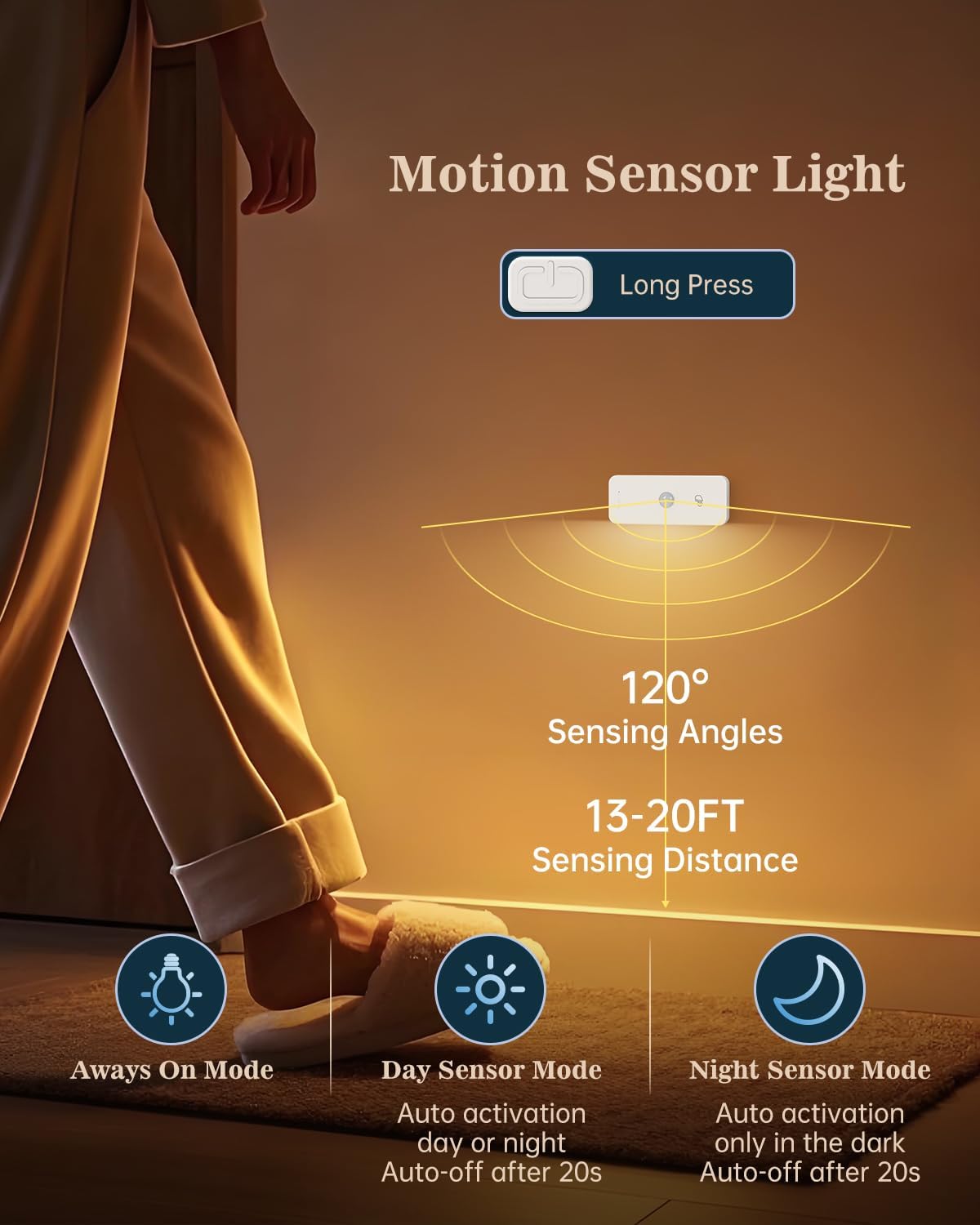 Yiliaw Motion Sensor Night Lights Indoor - Rechargeable Stick-On Stair Lights with Wireless Magnetic Mount, Adjustable Brightness & 3 Color Temps for Hallway, Stairway, Bathroom, Closet (4-Pack)