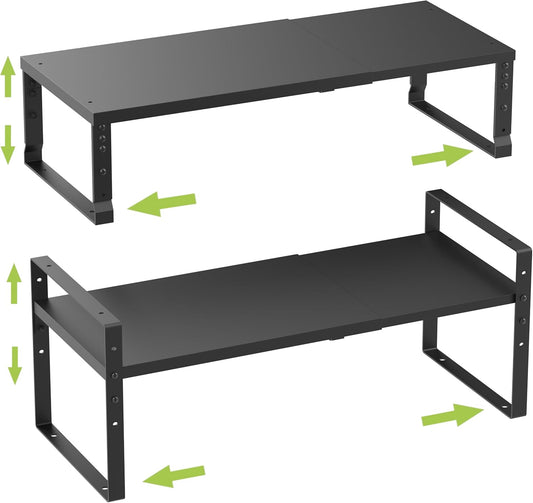 Expandable,Stackable Spice Rack,Seasoning Organizer and Storage,Spices Jar Racks for Cabinet,Countertop, Metal Pantry, Cupboard,Laundry Storages,Heavy Duty(2 Packs/Large/Black)