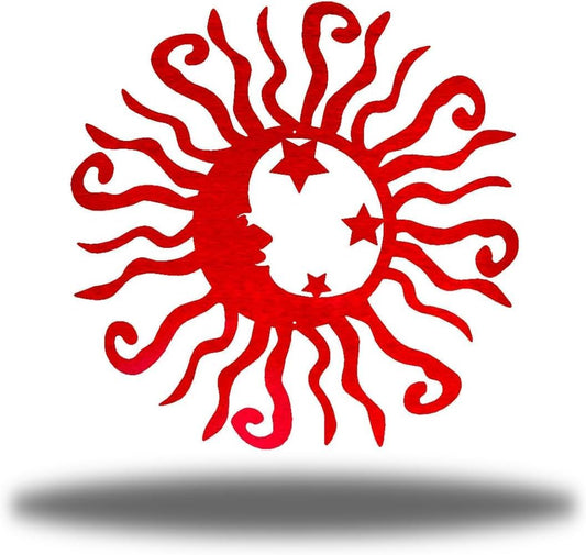 Riverside Designs Wacky Solar Moon Metal Wall Art Steel Outdoor Decor | Heavy-Duty and Waterproof | Made in USA (Red, 30L x 30W)