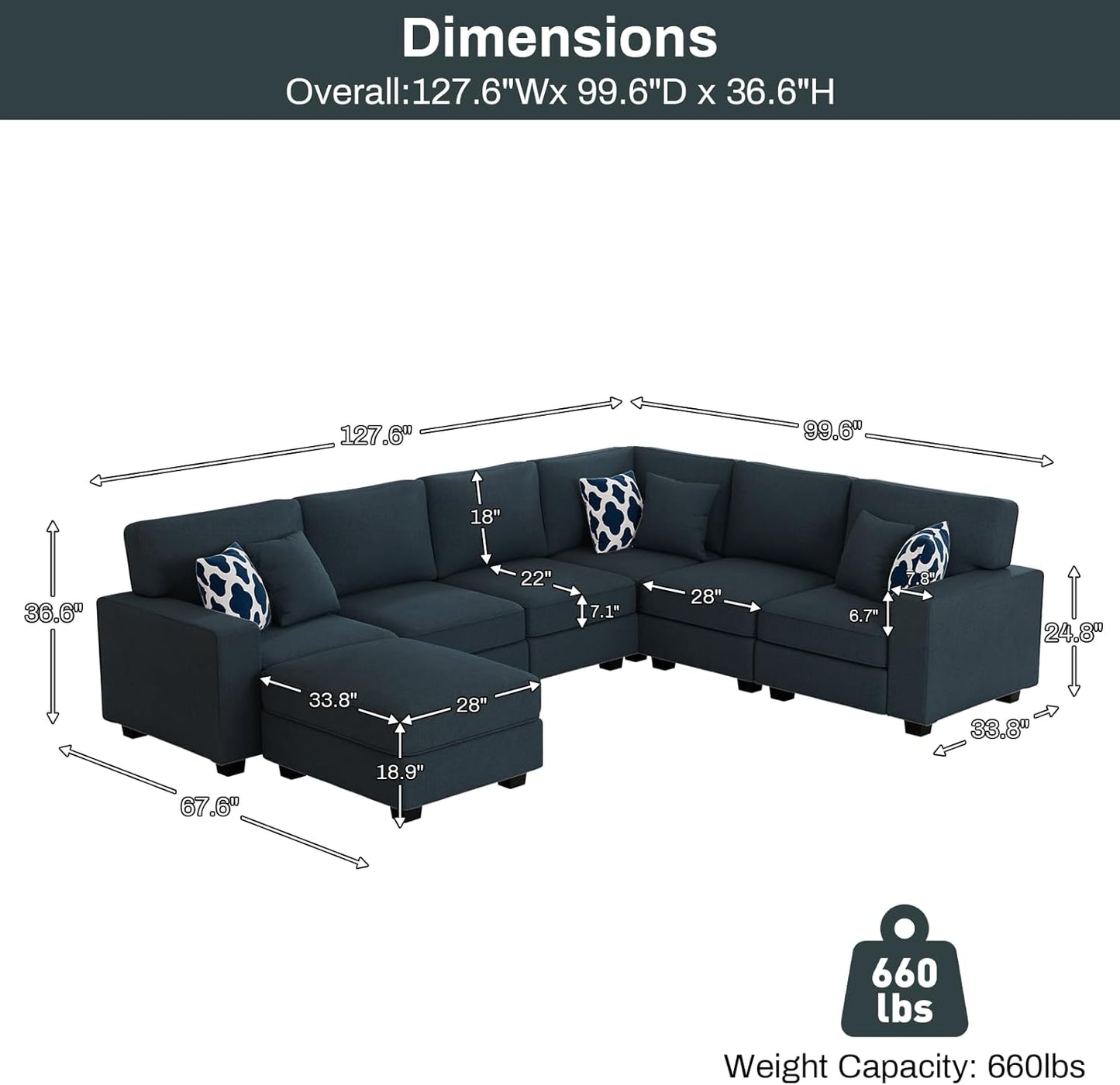 L Lengend Vansen Modular Sectional Sofa U Shaped Couch with Ottoman Modern Reversible Corner Sectional Couch for Living Room (Charcoal, U Shaped Sofa-2)