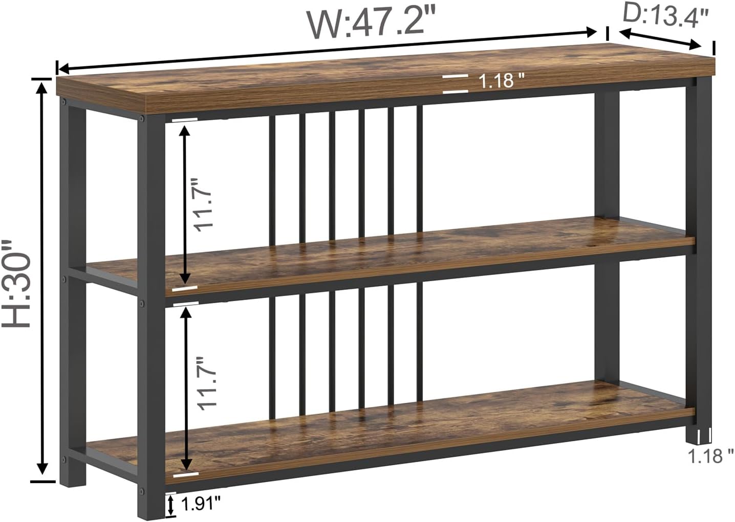 FOLUBAN Industrial Console Table, 3 Tier Entryway Table, Sofa Foyer Table for Living Room Hallway Behind Couch, Rustic Brown