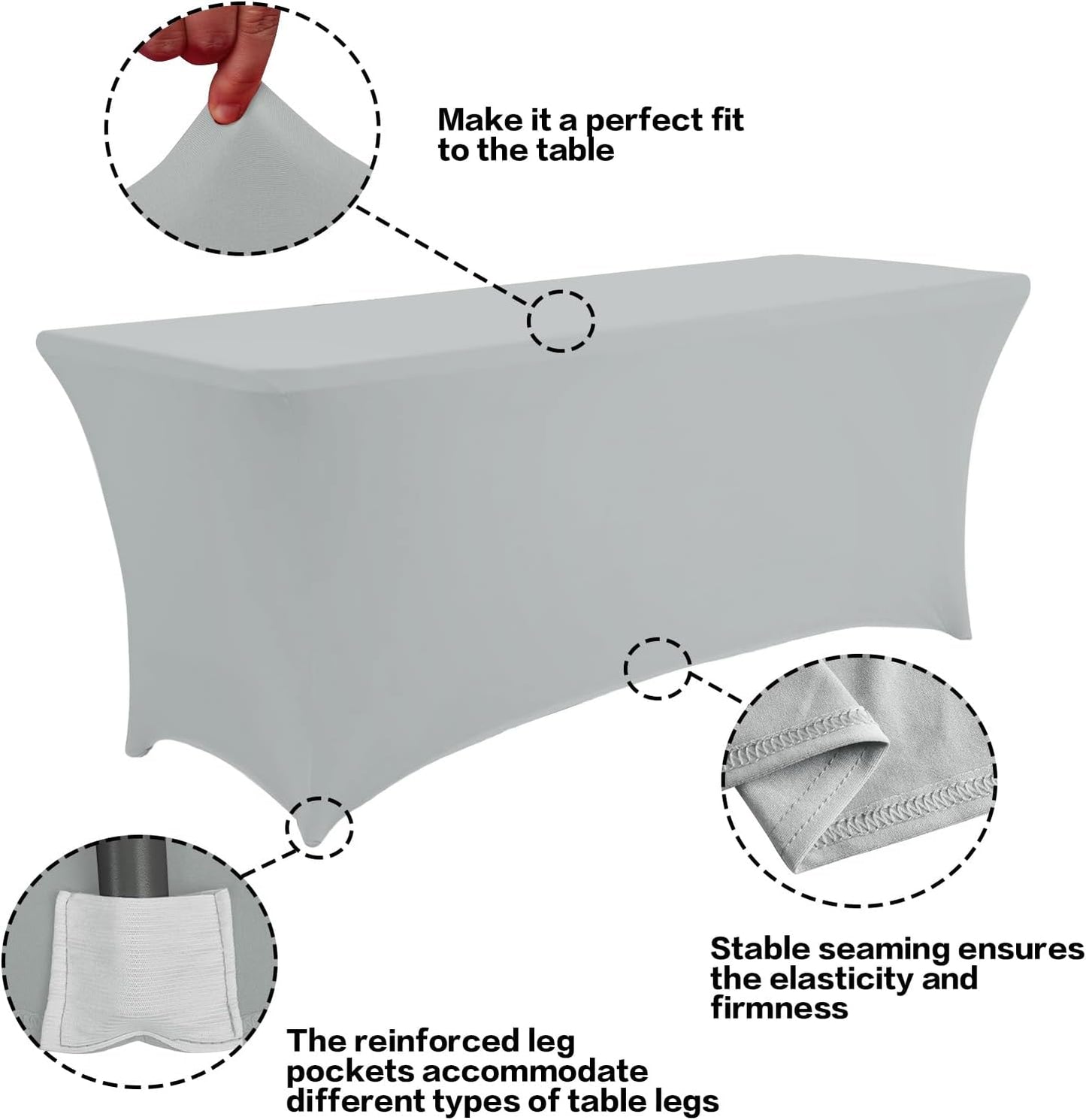 IVAPUPU 6FT Table Cloth for Rectangular Fitted Events Stretch Grey Table Covers Washable Cover Spandex Tablecloth Protector for Party, Wedding, Cocktail, Banquet, Festival
