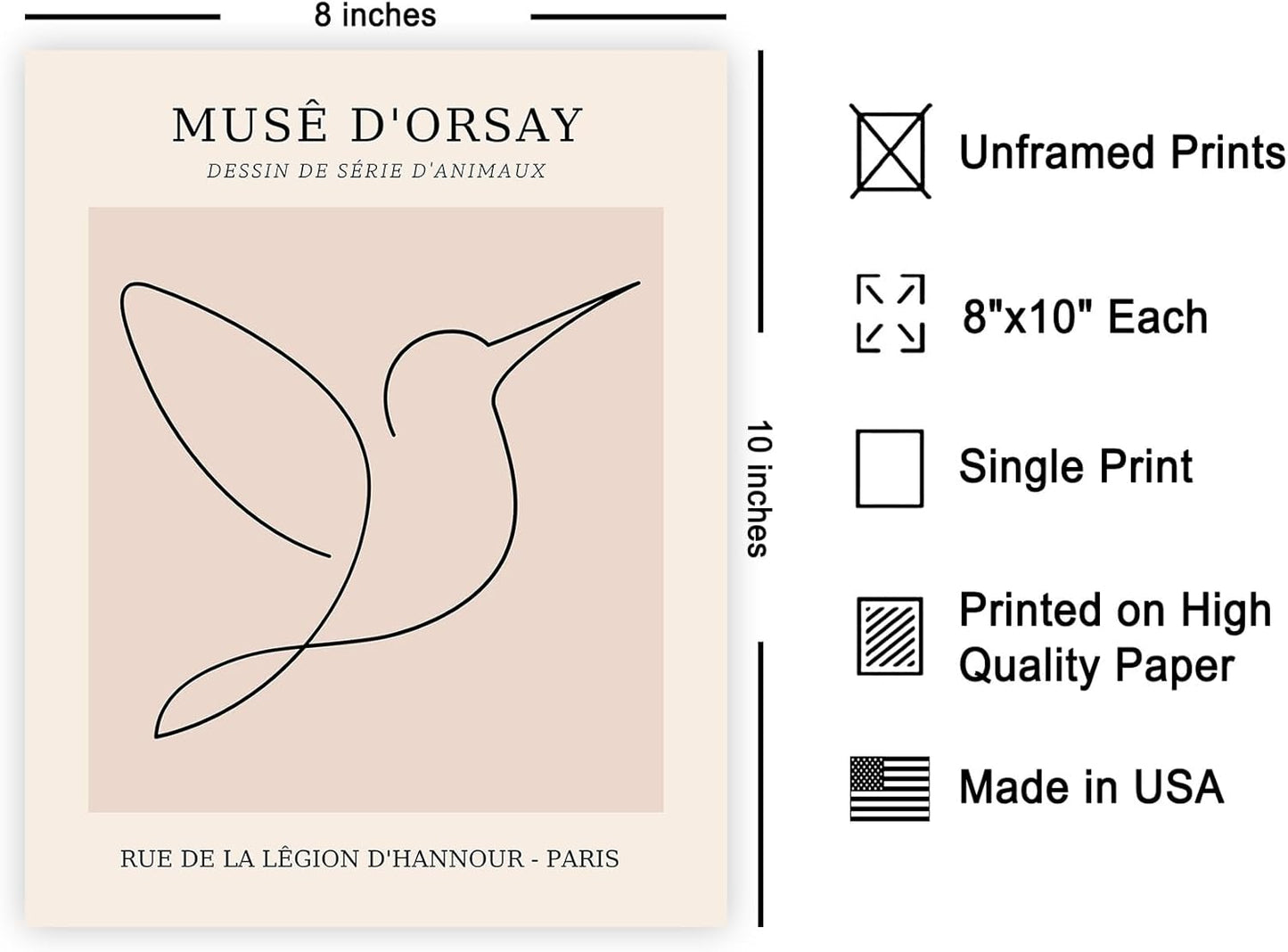 Poster Master Vintage Poster - Retro One Line Hummingbird Drawing Print - Bird Line Art - Minimal Gift for Him, Her, Animal Lover - Abstract Decor for Home, Office - 8x10 UNFRAMED Wall Art