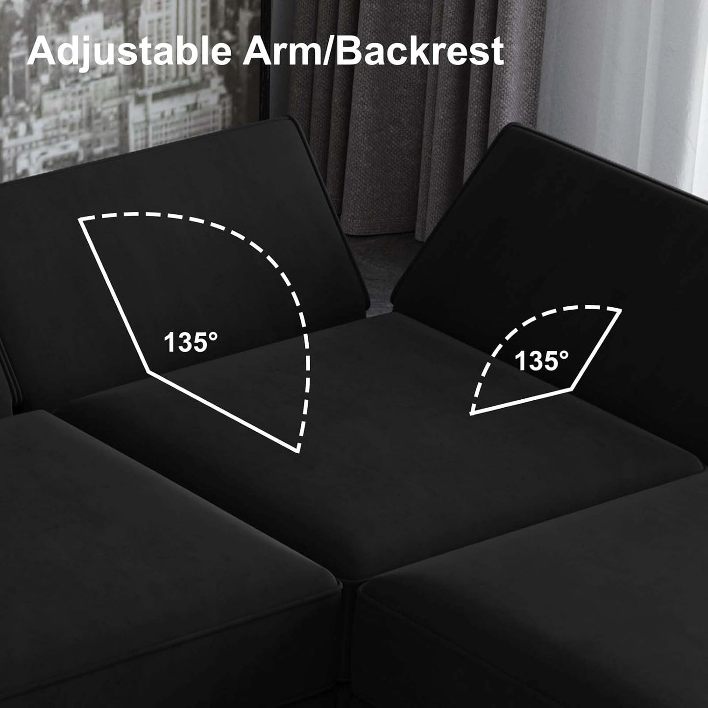 Belffin Modular Velvet Sectional Sofa with Chaise Lounge Sectional Sleeper Sofa with Storage Chaise Sofas Bed Couch for Living Room Black