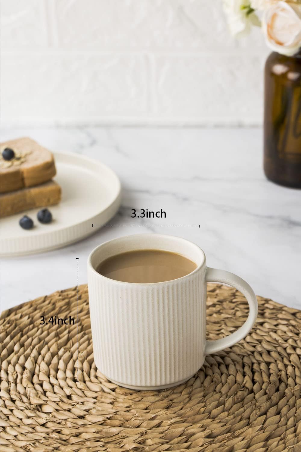 famiware Coffee Mug Set for 4, Star 12 oz Catering Mugs Cup Set with Handle for Coffee, Tea, Cocoa, Milk - Ceramic Stoneware Drinkware Set, Matte White