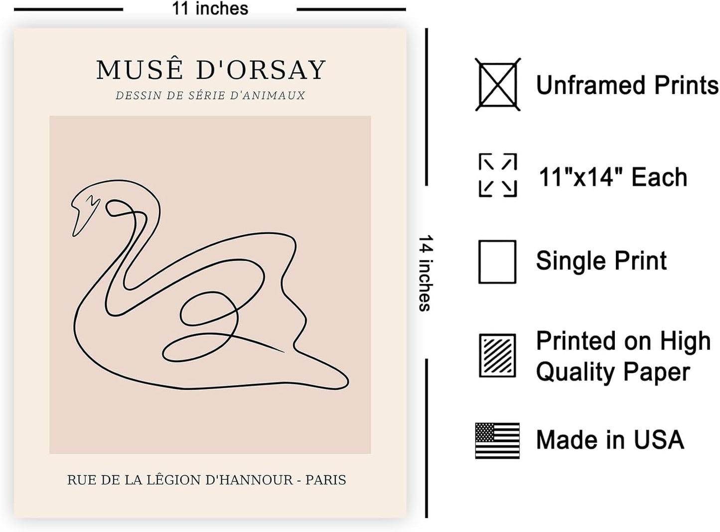 Poster Master Vintage Poster - Retro One Line Swan Drawing Print - Swan Art - Bird Art - Minimal Gift for Her, Animal Lover - Abstract Decor for Home, Office, Bedroom - 11x14 UNFRAMED Wall Art