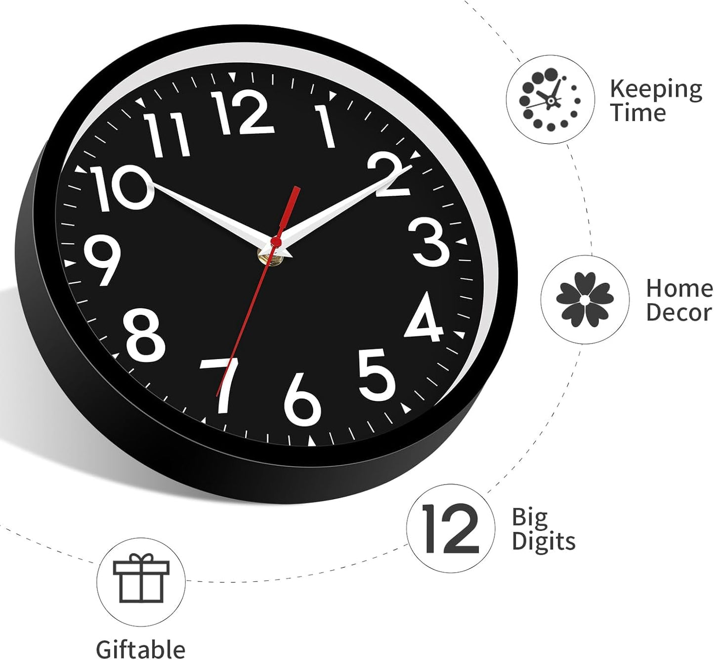 Wall Clock Small Analog 8 Inch Silent Non Ticking Battery Operated Modern Simple Decorative for Kitchen Office Bedroom Bathroom Living Room