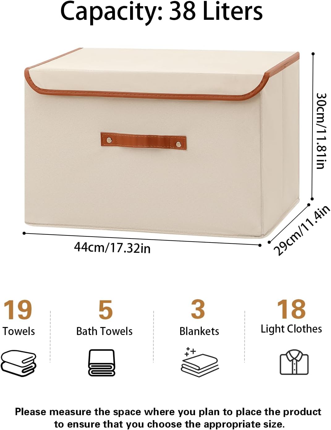 Tuza 4 Pack Large Fabric Storage Bins with Lids, Foldable Storage Boxes with Lids for Organizing, Decorative Storage Boxes with Handles for Home, Bedroom, Closet, Office(Khaki, Large)