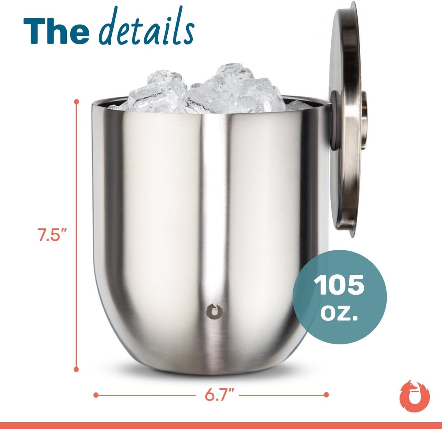 SNOWFOX Premium Vacuum Insulated Stainless Steel Ice Bucket with Lid/Tongs, Non-Rubber Bottom, Home Bar Accessories, Bartending Ice Buckets for Parties, Outdoor Entertaining Supplies, 3L, Steel