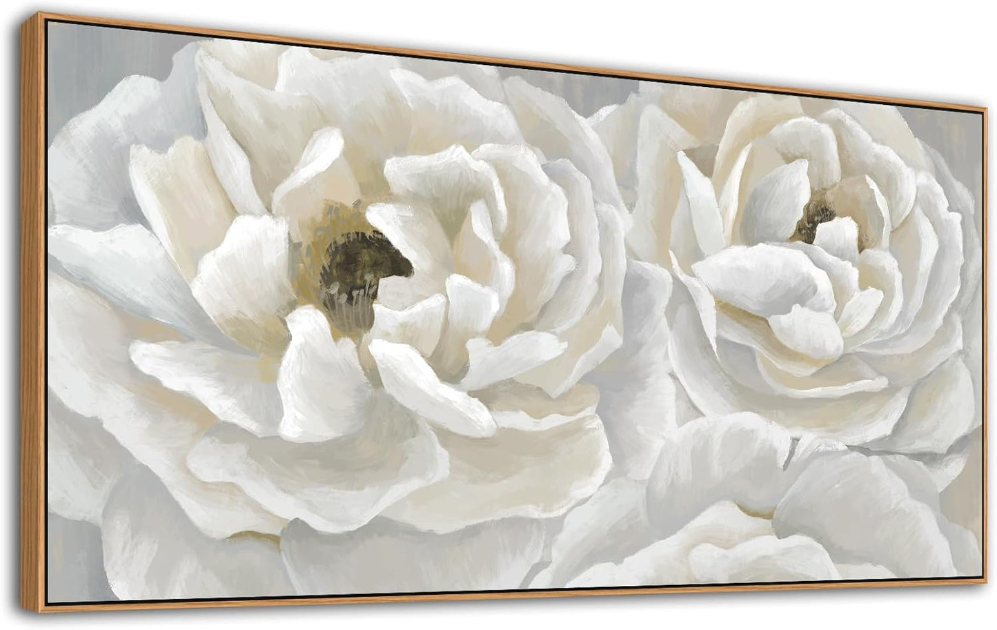 arteWOODS Cream White Flowers Framed Wall Art - Soft Peony Pictures for Wall Decor Elegant Blossom Flower Painting Artwork Botanical Prints for Living Room Home Office Wall Decoration 20" x 40"