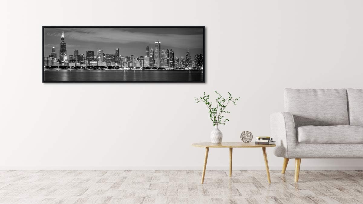 Wieco Art Framed Wall Art Chicago City Center Skyline Black and White Wall Decor Canvas Prints Modern Cityscape Wall Decorations for Living Room Pictures for Bedroom Decorations