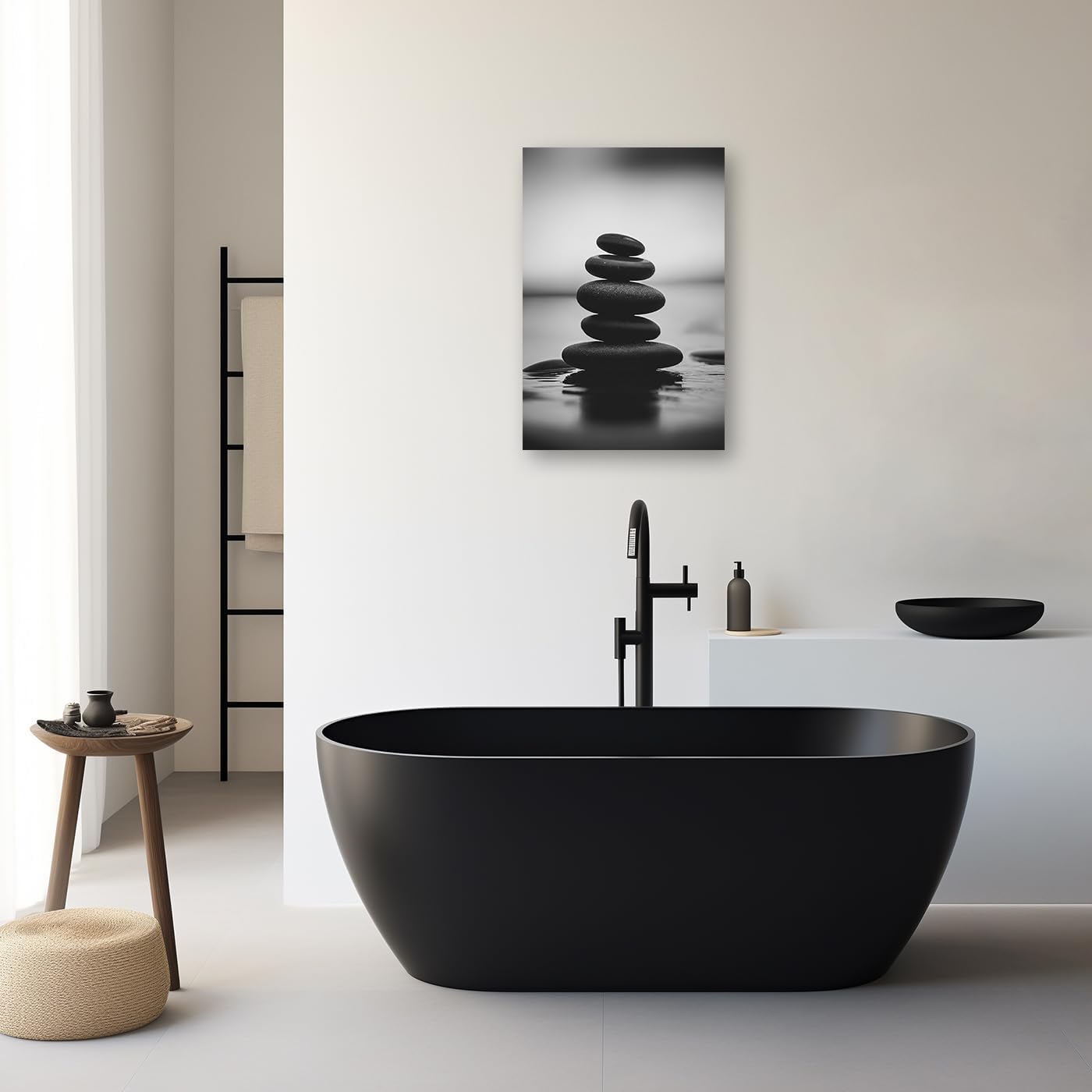 DOARTDO Zen Canvas Wall Art Black and White Zen Stone Picture Print Meditation Relax Spirit Spa Room Bathroom Decor Frame (12.00" x 18.00", Zen Stone - 3)
