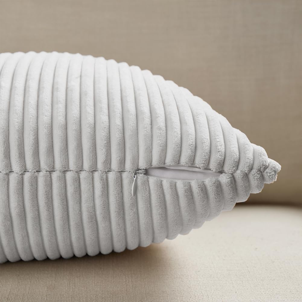 Fancy Homi 2 Packs Pure White Decorative Throw Pillow Covers 18x18 Inch for Living Room Couch Bed Sofa, Farmhouse Boho Home Decor, Soft Corss Corduroy Patchwork Textured Square Cushion Case 45x45 cm