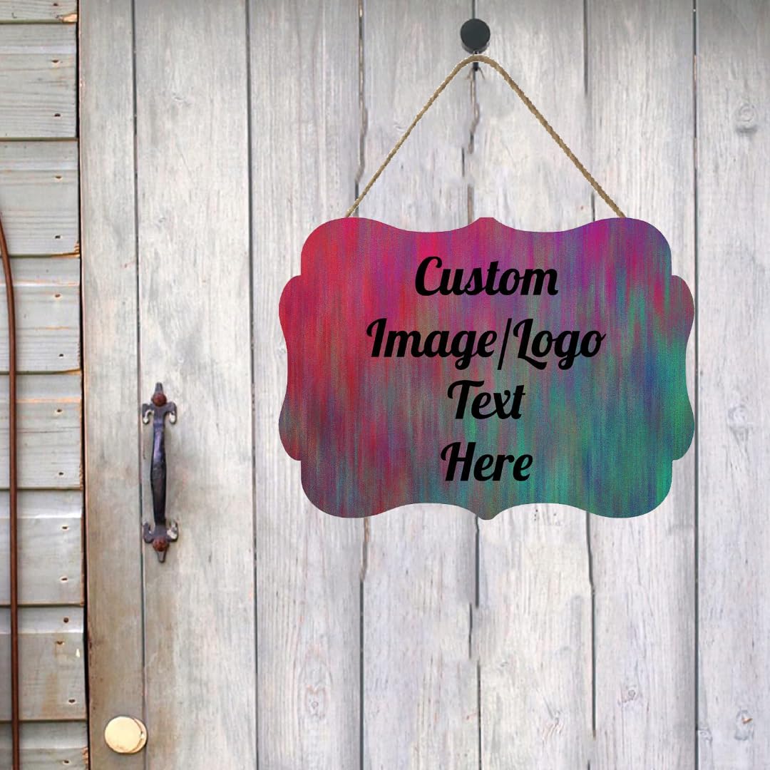 Personalized Wooden Welcome Sign - Front Door Decor, Customized Image/Text Hanging Sign - Farmhouse Decorations for Home Office - 11.2 x 8 Inch