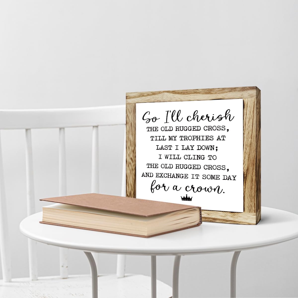 Rustic Wood Sign, So I'll Cherish the Old Rugged Cross Sign, Wooden Plaques Signs Table Decor, Small Wooden Box Signs, Inspirational Desk Decorate, Spiritual Decorate, Shelf Decoration for Home Office