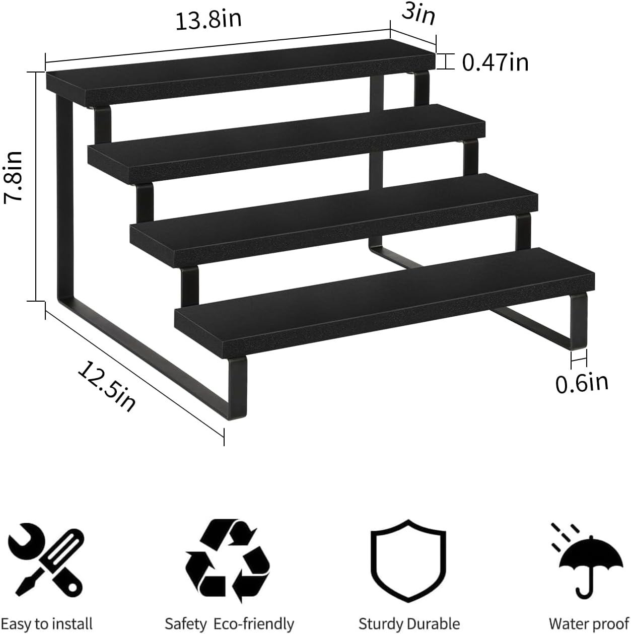 YINMIT Wooden Display Riser Stand, Tiered Perfume and Cologne Organizer Stand, 4 Tier Spice Rack Organizer, Rustic Display Shelf for Candles (4 Tier,Black)