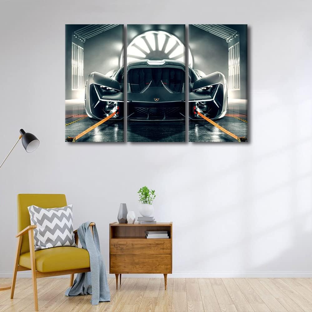 TUMOVO Sports Car in the Garage Canvas Wall Art for Living Room Super Car 3 Pieces Modern Abstract Painting Car Poster Picture for Boys Bedroom Office Home Wall Decorations Frame Wall Decor 36"Wx24"H