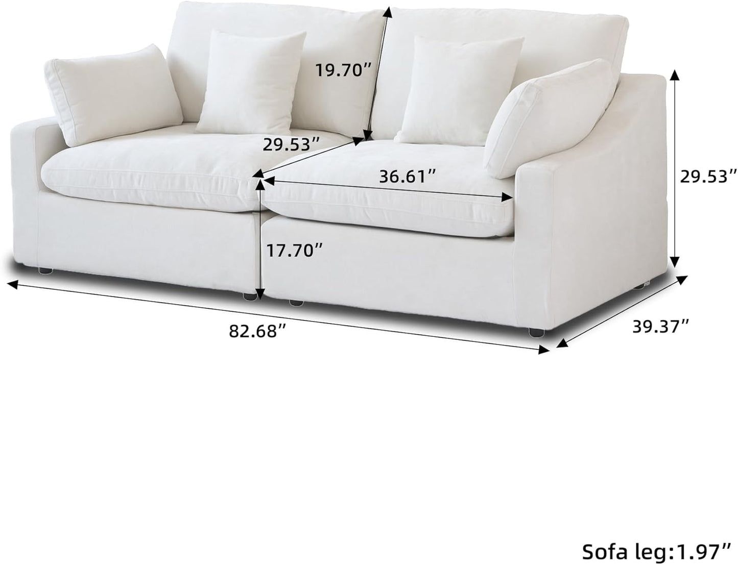 JACH Sectional Couches for Living Room, Cloud Sectional Couch with Deep Seat, Down Filled Modular Sofa, Covers Removeable & Washable,Love Seat Sofas Furniture for Living Room, White
