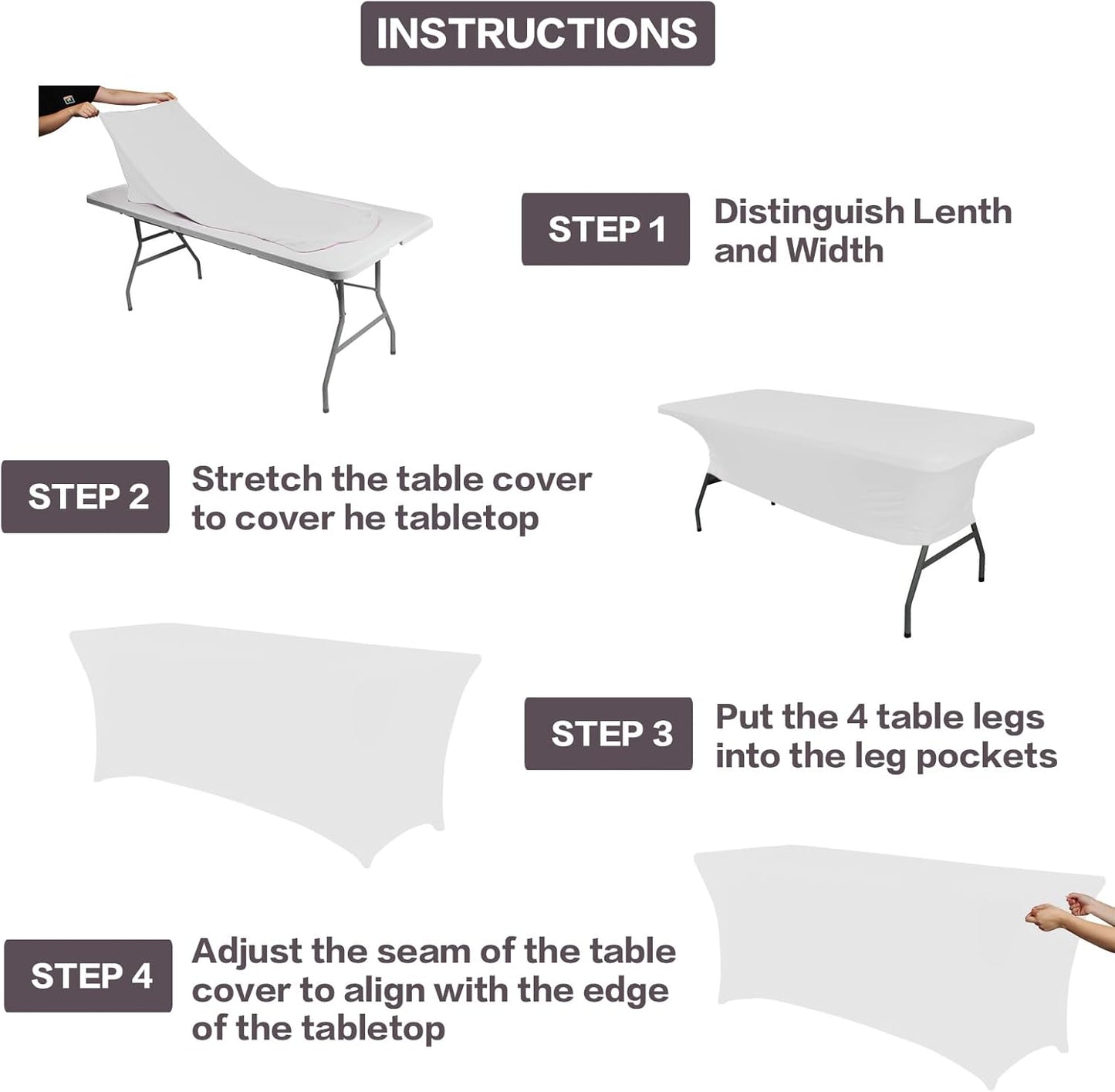 IVAPUPU 2 Pack 8FT Spring Table Cloth for Rectangular Fitted Events Stretch White Table Covers Washable Spandex Tablecloth Protector for Party, Wedding, Cocktail, Banquet, Festival