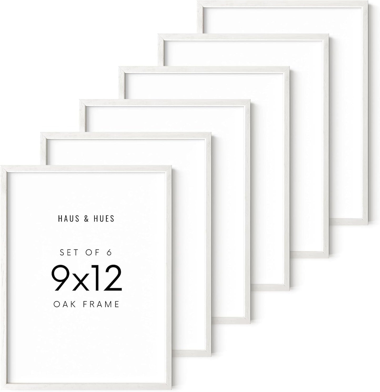 HAUS AND HUES Set of 6 9 X 12 Picture Frames for Wall - 9x12 Frame Collage, 9x12 Picture Frame Sets Wooden Frames, 12x9 Picture Frames in Bulk (White Oak Frame)