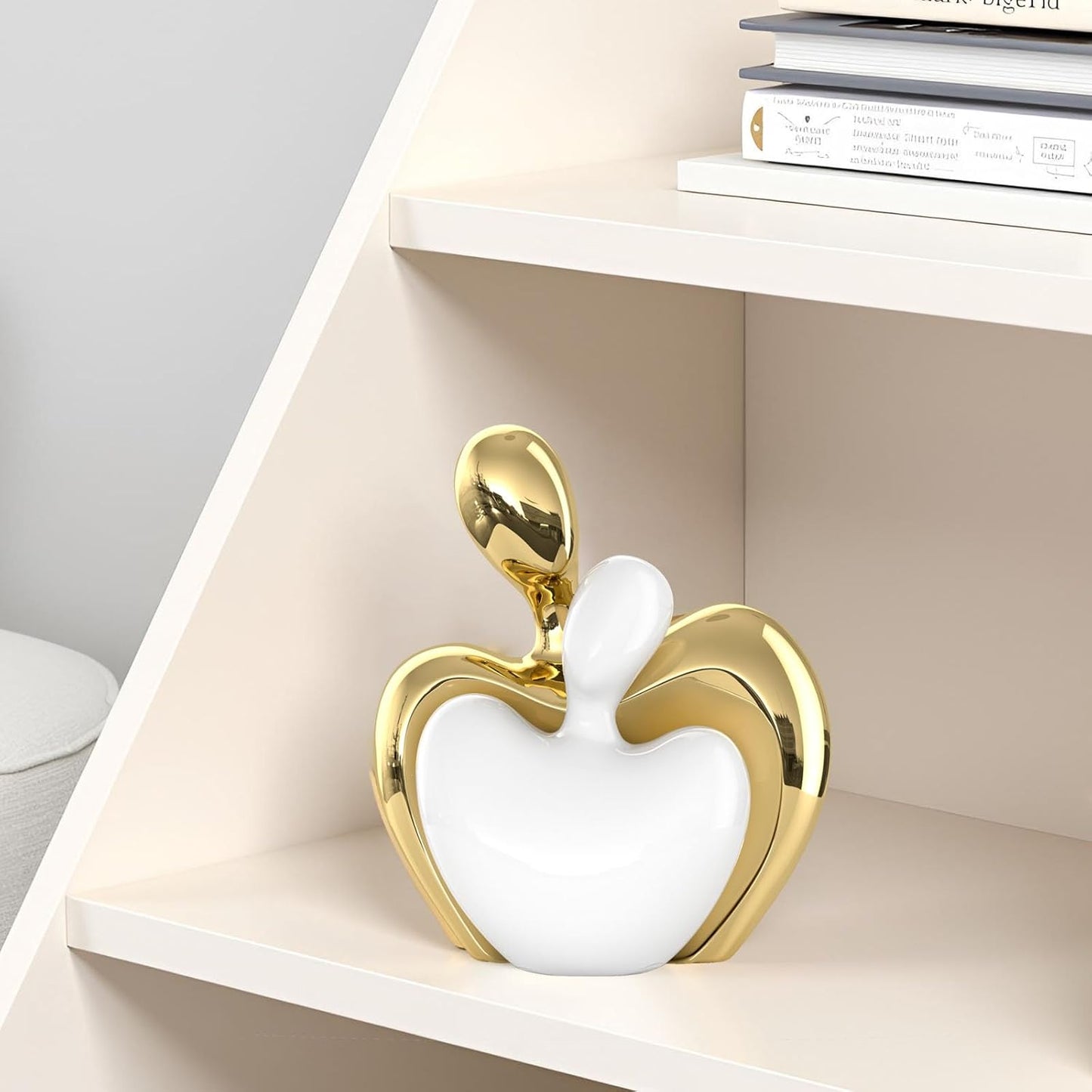 XMGZQ White and Gold Ceramic Couple Figurines Home Decor,Wedding Engagement Romantic Gift for Husband Wife,Large Male and Female Love Statue Valentine's Day Birthday,Abstract Hugging Couple