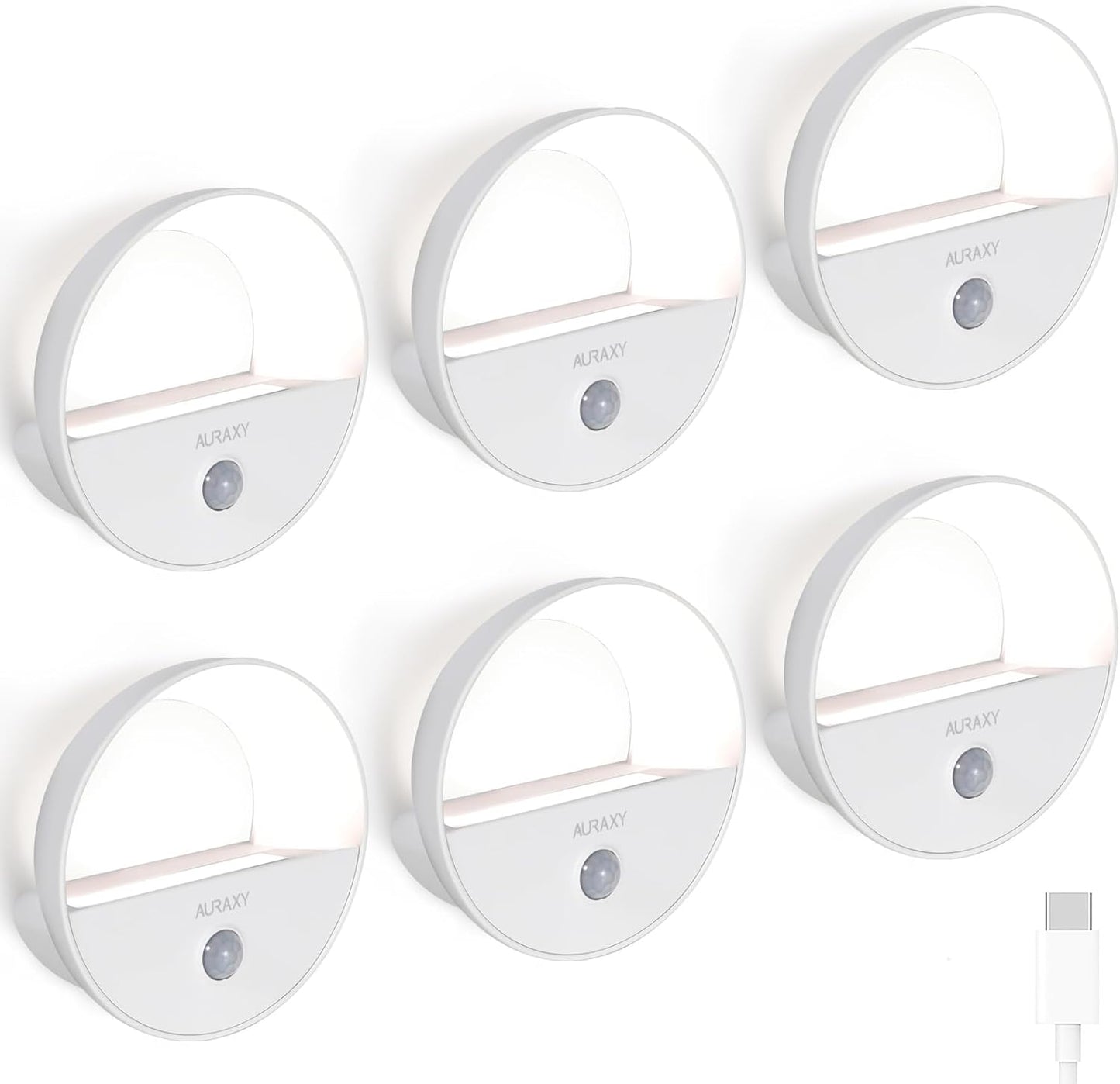 Rechargeable Motion Sensor Night Light, Battery Night Lights LED Cool White Magnetic Stick-on Motion Sensored Hallway Light, with Dusk to Dawn Sensor for Stair, Wall, Bedroom, Bathroom(6 Pack)